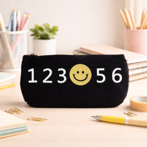 Black Number Edition Canvas Pouch Smiley Design Pencil Case