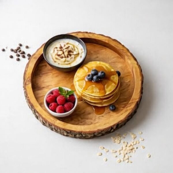 Premium Wooden Round Tray | Serving Tray for Breakfast, Tea Serving, Table Décor | Decorative Serving Platters for Storage