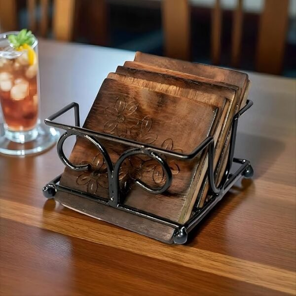 Handcrafted Wooden Coasters Set Elegant Tabletop Protection with Natural Finish Set of 6