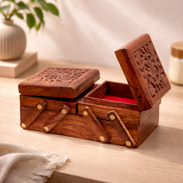Sheesham Wood 3-in-1 Flip Flap Jewellery Box