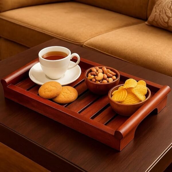 Sheesham Wood Serving Trays Set with Handles, Rustic Nesting Trays Stackable Platters for Serving