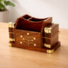 Wooden Remote Control Holder with Brass Inlay & Coaster Set