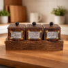 Wooden Seasoning Container Set of 3 with Lid & Base