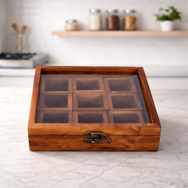 Wooden Spice Container Box with Glass Lid