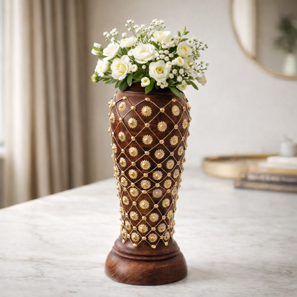 Antique Handmade Wooden Decorative Flower Vase