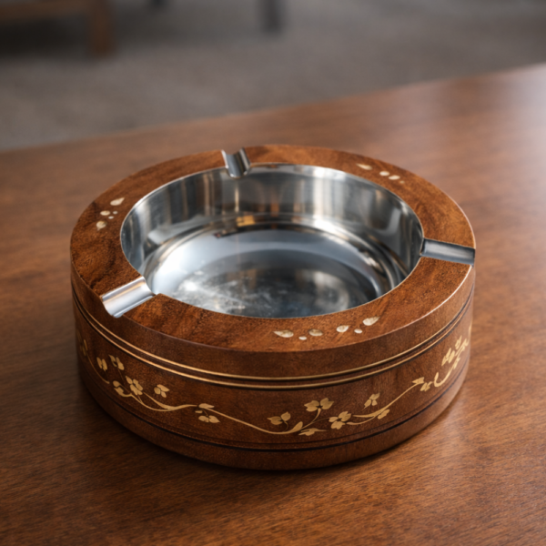 Handcrafted Wooden Ashtray with Brass Inlay | Premium Smoking Accessory