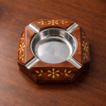 Handcrafted Wooden Ashtray with Stainless Steel Insert Star Design Inlay 1