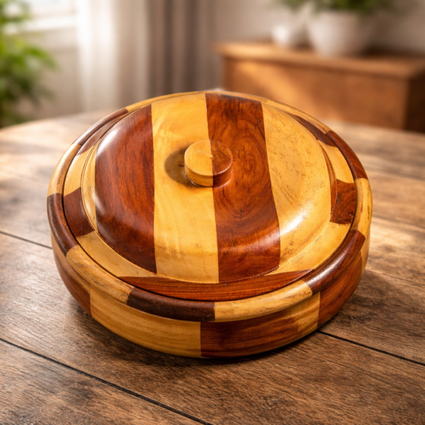 Handcrafted Wooden Chapati Box with Stainless Steel Inner Premium Roti Casserole Container