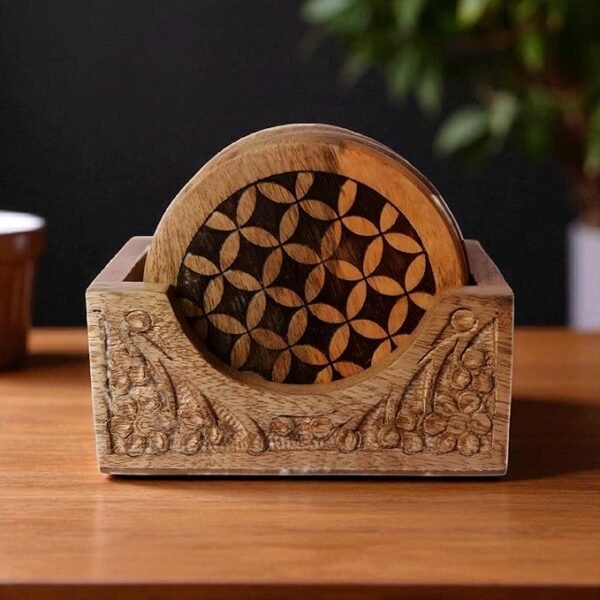 Handcrafted Wooden Coasters Set of 6 Elegant Design with Natural Finish