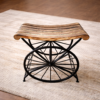 Handcrafted Wooden Iron Stool with Metal Wheel Base