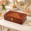 Handcrafted Wooden Jewellery Box with Carved Floral & Brass Inlay Tree Design 1