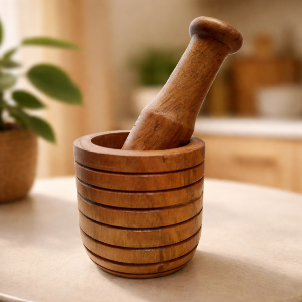Handcrafted Wooden Mortar and Pestle | Natural Wood Spice Grinder for Kitchen & Herbs