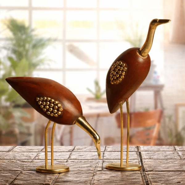 Handcrafted Wooden Saras Bird Showpiece Set of 2 1