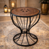 Handcrafted Wooden & Wrought Iron Round Stool