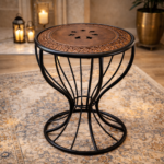 Handcrafted Wooden & Wrought Iron Round Stool