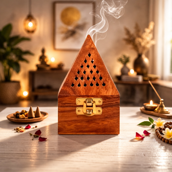 Handmade Wooden Pyramid Incense Sticks Holder with Drawer 1