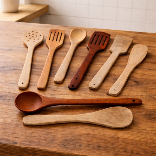 Premium 8-Piece Wooden Spatula Set | Natural Wood Cooking Spatula & Spoon Set for Non-Stick Cookware