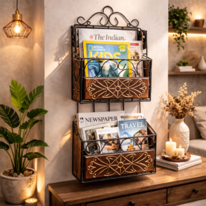 Premium Wall Mounted Double Book & Magazine Holder