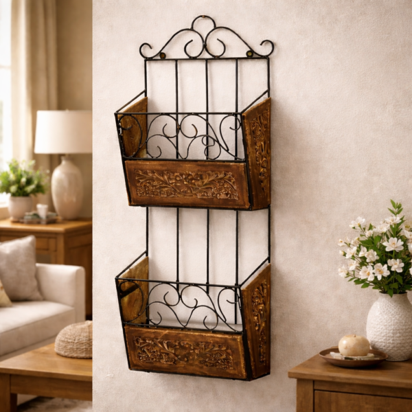Premium Wall Mounted Double Book & Magazine Holder