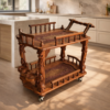 Solid Sheesham Wood 2-Tier Serving Trolley with Wheels