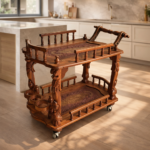 Solid Sheesham Wood 2-Tier Serving Trolley with Wheels