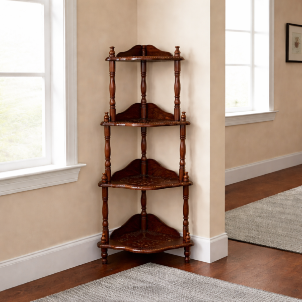 Wooden 4-Tier Corner Shelf | Solid Wood Side Corner Stand for Living Room, Bedroom & Home Decor Storage