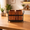 Wooden Cutlery Holder with Metal Stand