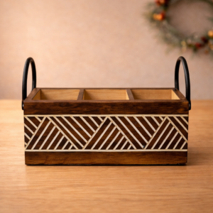 Wooden Cutlery & Stationery Organizer