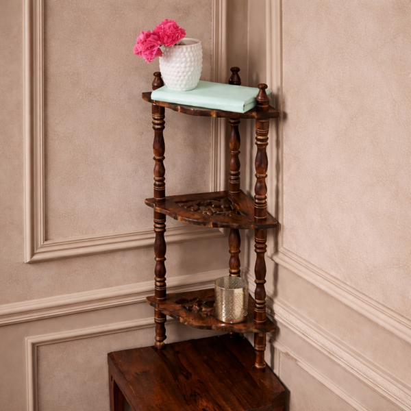Wooden Hand-Carved Corner Shelf
