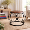 Wooden & Iron Round Stool 3