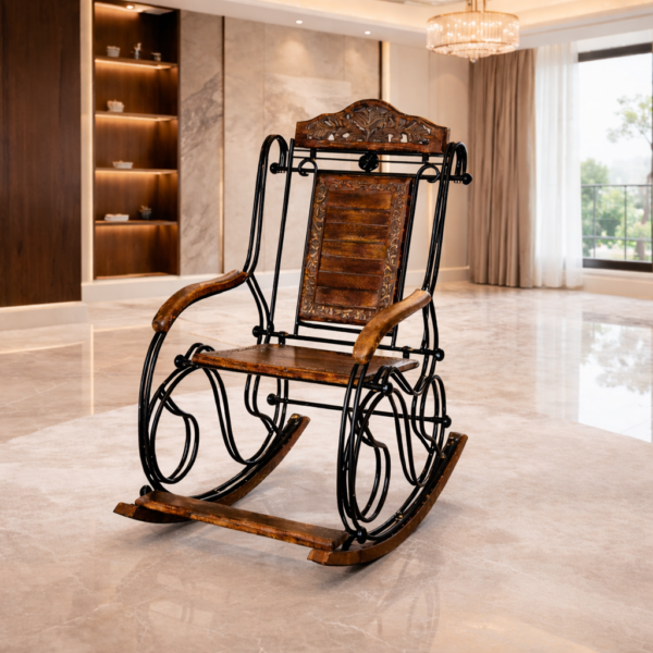Wooden Twist Premium Rosewood Grandpa Rocking Chair with Iron Base