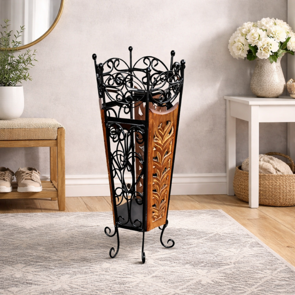 Wooden & Wrought Iron Umbrella Stand Holder