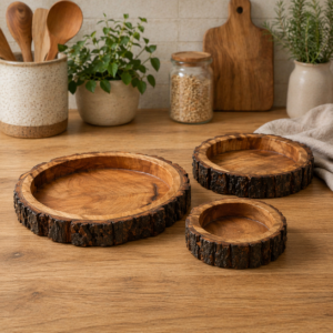 Rustic Wooden Buckle Tray Set of 3