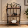 Rustic Wooden Wall Shelf with Wrought Iron Frame