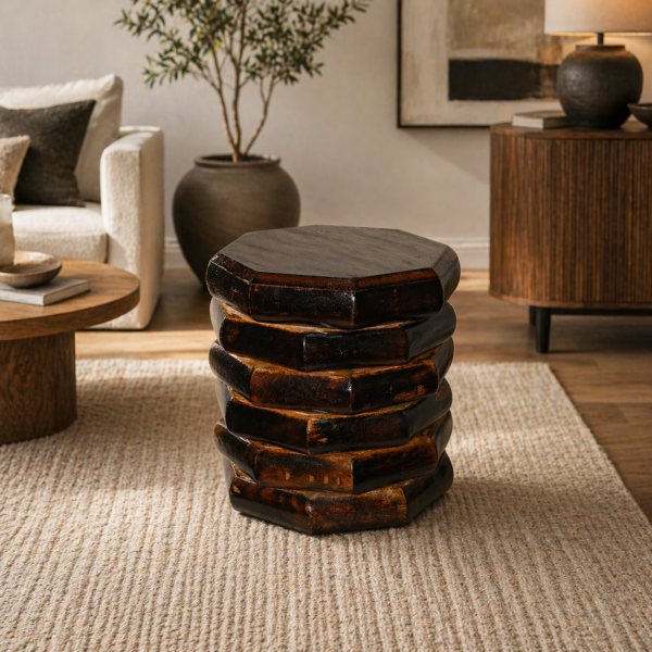 Wooden Hexagonal Stool Table for Living Room & Bedroom - 9 Inch 2