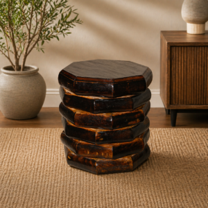 Wooden Hexagonal Stool Table for Living Room & Bedroom - 9 Inch
