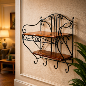 Wooden & Iron Set Top Box Wall Shelf for TV Unit