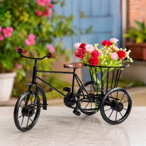 Wooden & Wrought Iron Small Miniature Tricycle Flower Rikshaw Vase