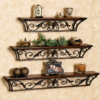 Wooden & Wrought Iron Wall Shelves Set of 3
