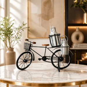 Wrought Iron Milkman Cycle Showpiece with 3 Milk Cans 1