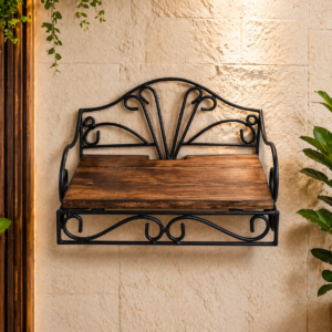 Wrought Iron & Wooden Set Top Box Stand