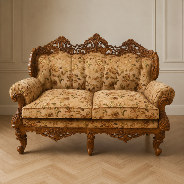 Handcrafted Carved Wooden 2 Seater Sofa