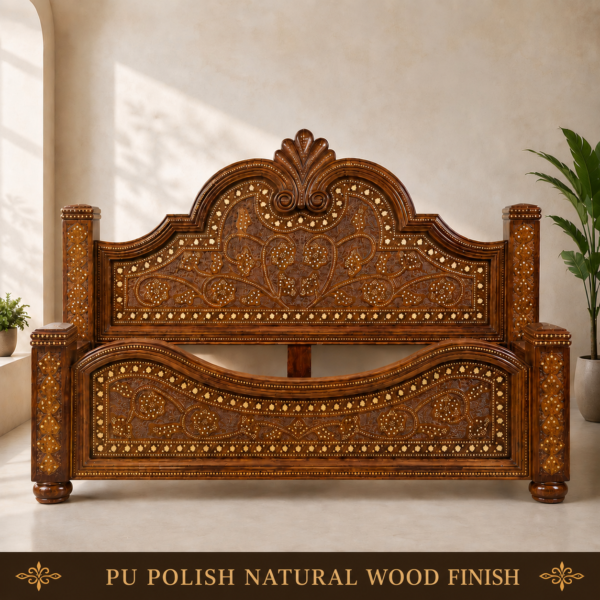 Alt Text: Premium Teak Wood Bed Headboard & Footboard Set with PU Polish
