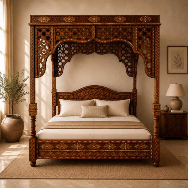 Royal Handcrafted Wooden Canopy Bed