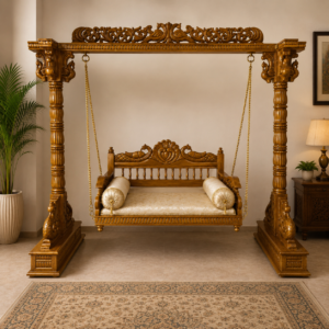 Luxury Hand-Carved Solid Wood Swing (Jhula) with Ornate Frame – Premium Indoor Swing