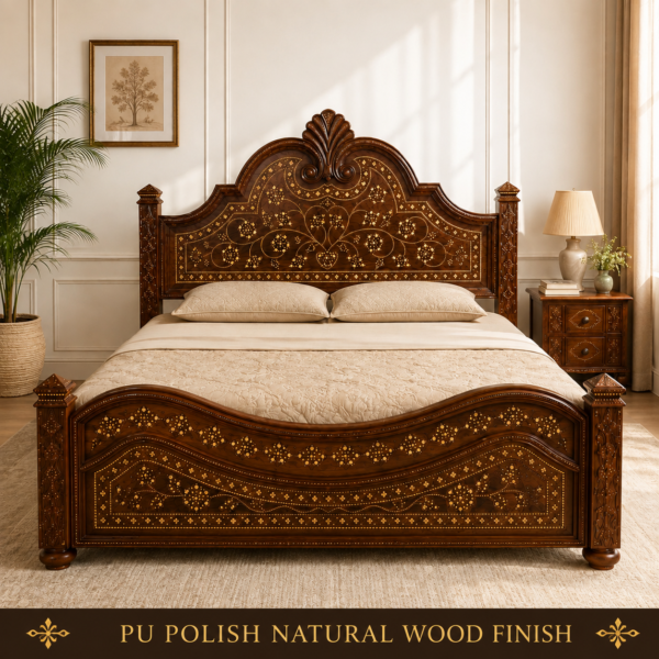 Premium Teak Wood Bed Headboard and Footboard Set with PU Polish
